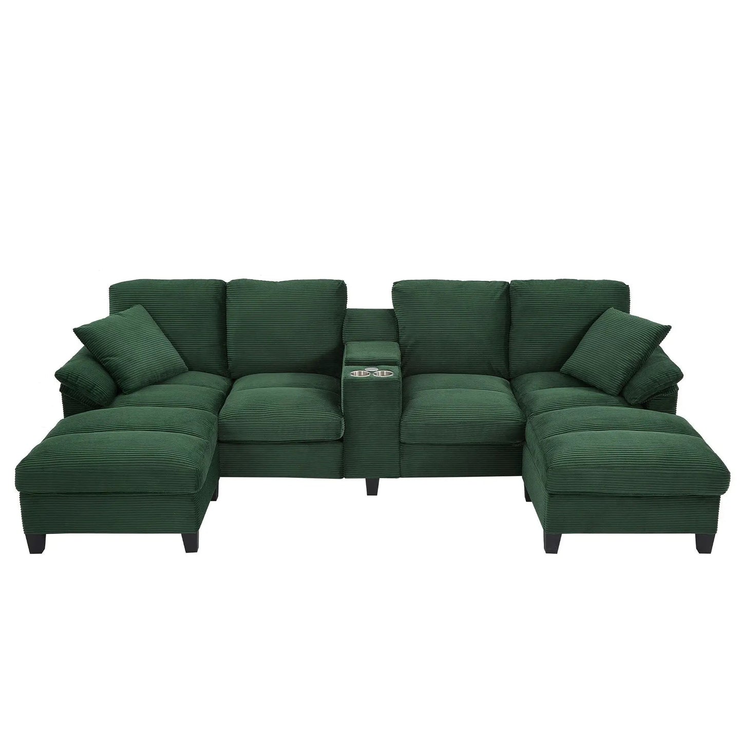 Modern U-Shaped Sectional Sofa With Storage Ottomans in green corduroy and cupholders on Tampa Home & Garden Store