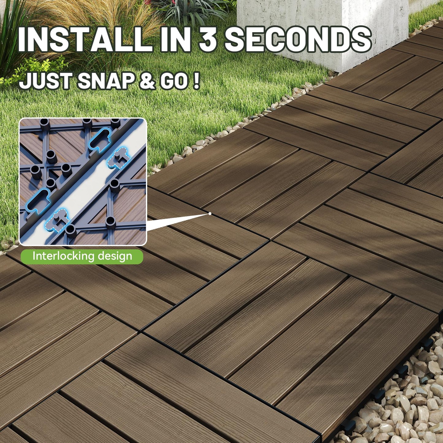 27 pcs interlocking deck tiles 12x12 in HDPE outdoor flooring brown by HouseOfZazla on Tampa Home & Garden Store