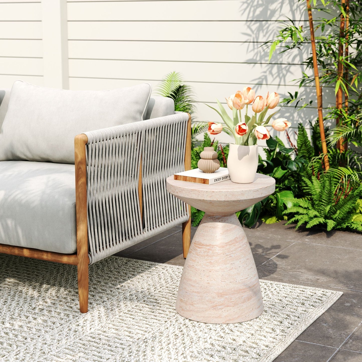 Lightweight concrete outdoor side table with rounded pedestal base, HouseOfZazla on Tampa Home & Garden Store