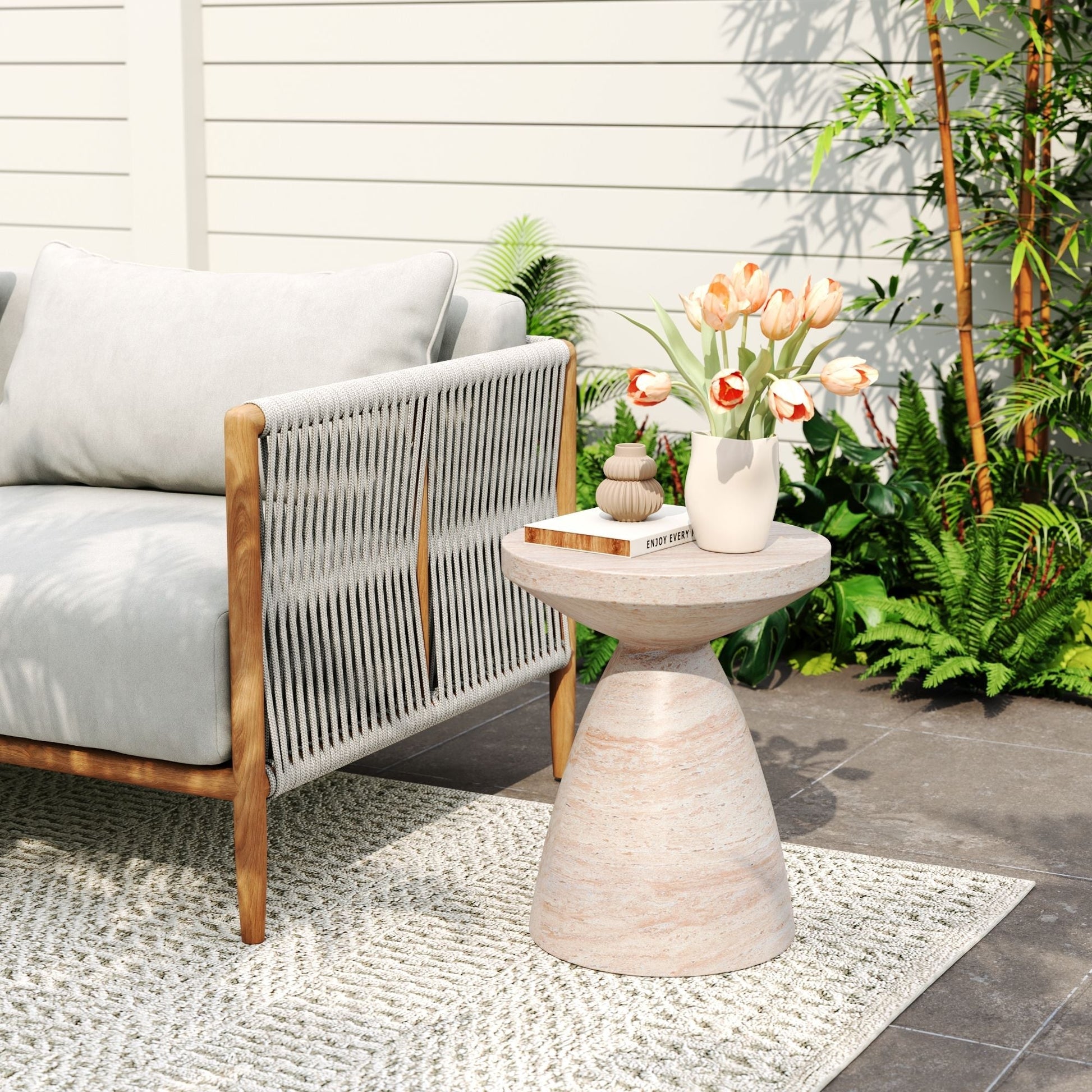 Lightweight concrete outdoor side table with rounded pedestal base, HouseOfZazla on Tampa Home & Garden Store