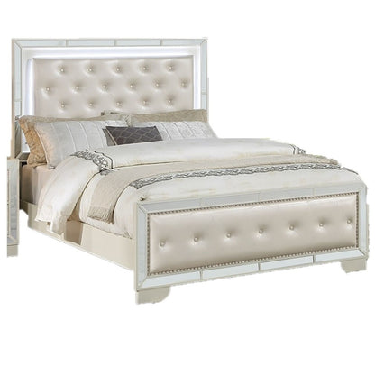 3 Piece Bedroom Set LED headboard, cream upholstery, mirrored frame, 2 nightstands on Tampa Home & Garden Store