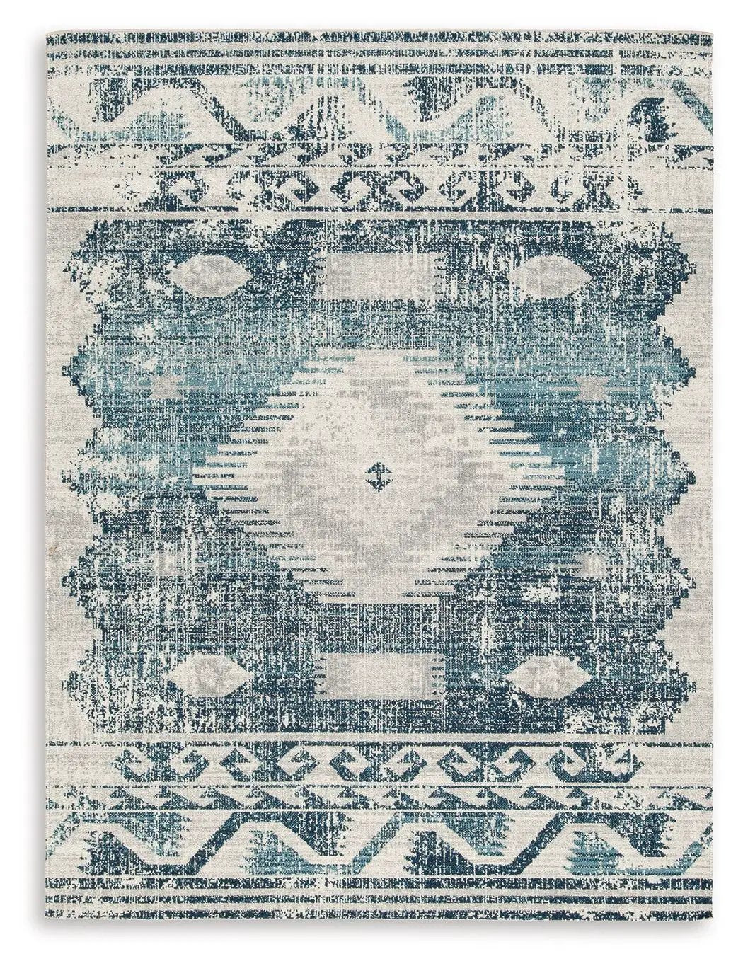 Daddridge Medallion Area Rug Blue Gray Ivory