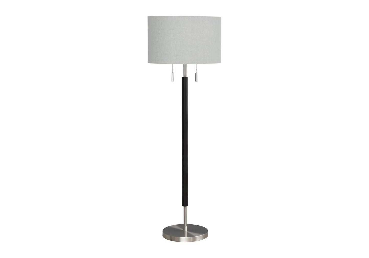 Floor lamp black metal stem gray fabric shade pull chains on Tampa Home & Garden Store