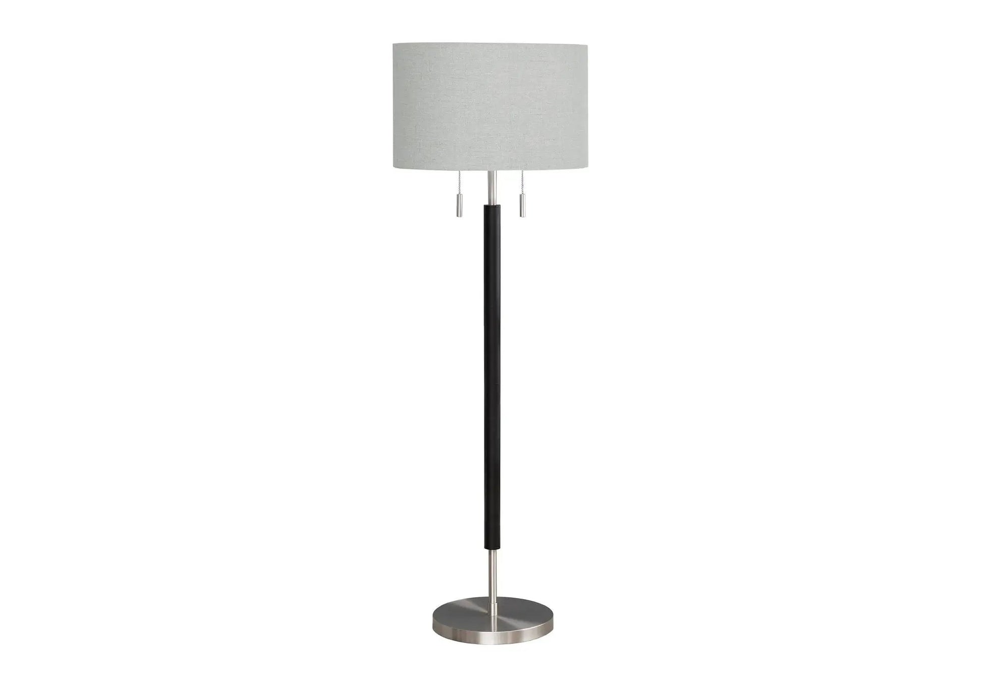 Floor lamp black metal stem gray fabric shade pull chains on Tampa Home & Garden Store