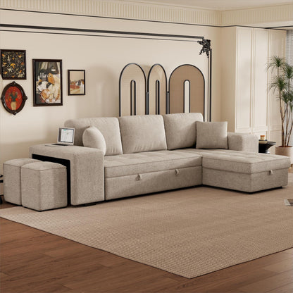 Modern L-shaped sectional sofa with chaise and matching ottoman in light gray fabric by HouseOfZazla on Tampa Home & Garden Store