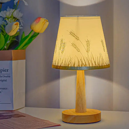 Simple Modern LED bedside lamp with dimming remote, solid wood base and wheat-pattern shade on Tampa Home & Garden Store