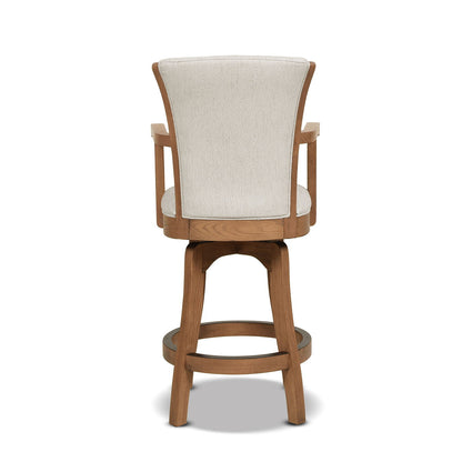 Swivel counter height bar stool with high back by HouseOfZazla, wood frame, beige fabric on Tampa Home & Garden Store