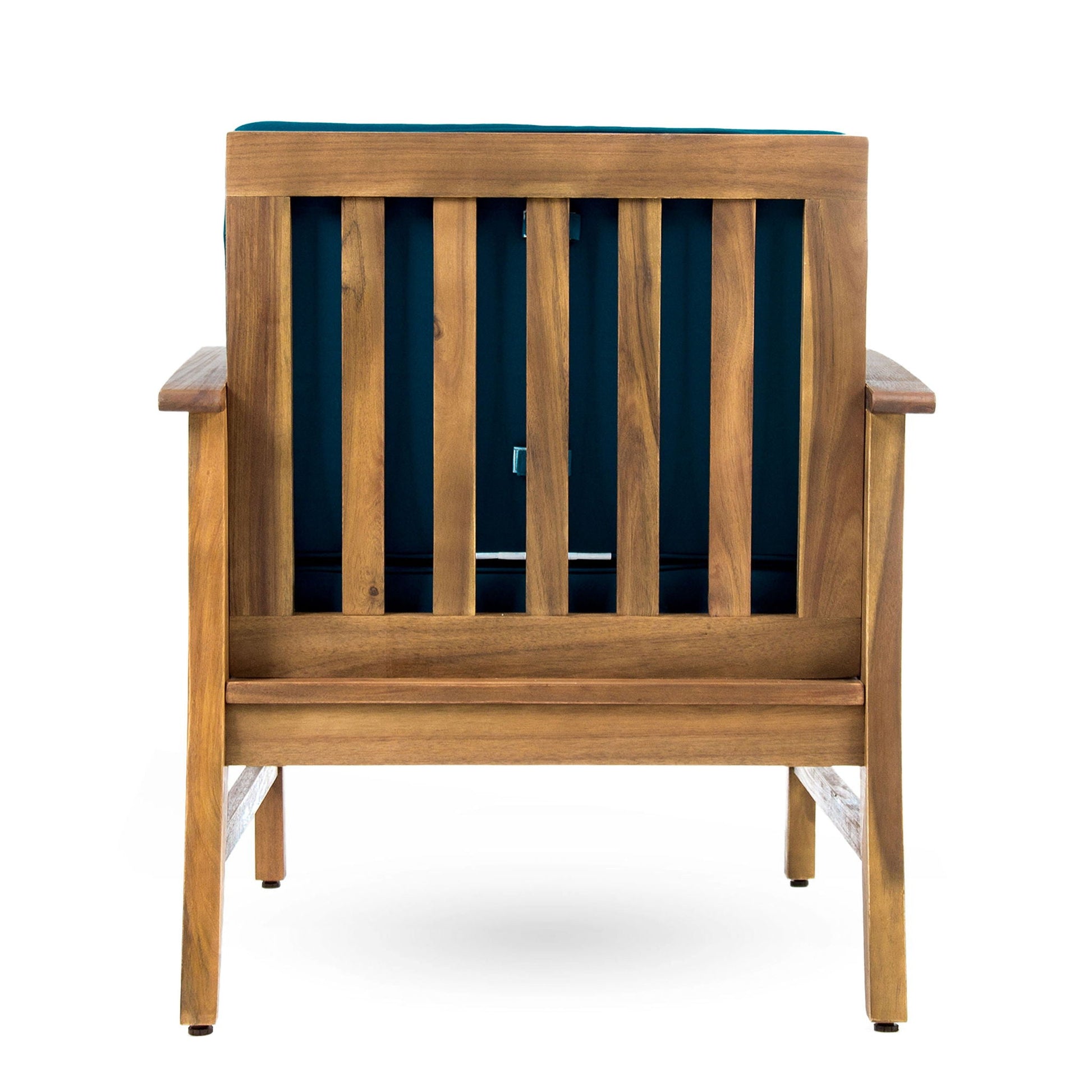 Perla Contemporary Club Chair with water resistant cushion, wooden arm chair with teal cushion on Tampa Home & Garden Store