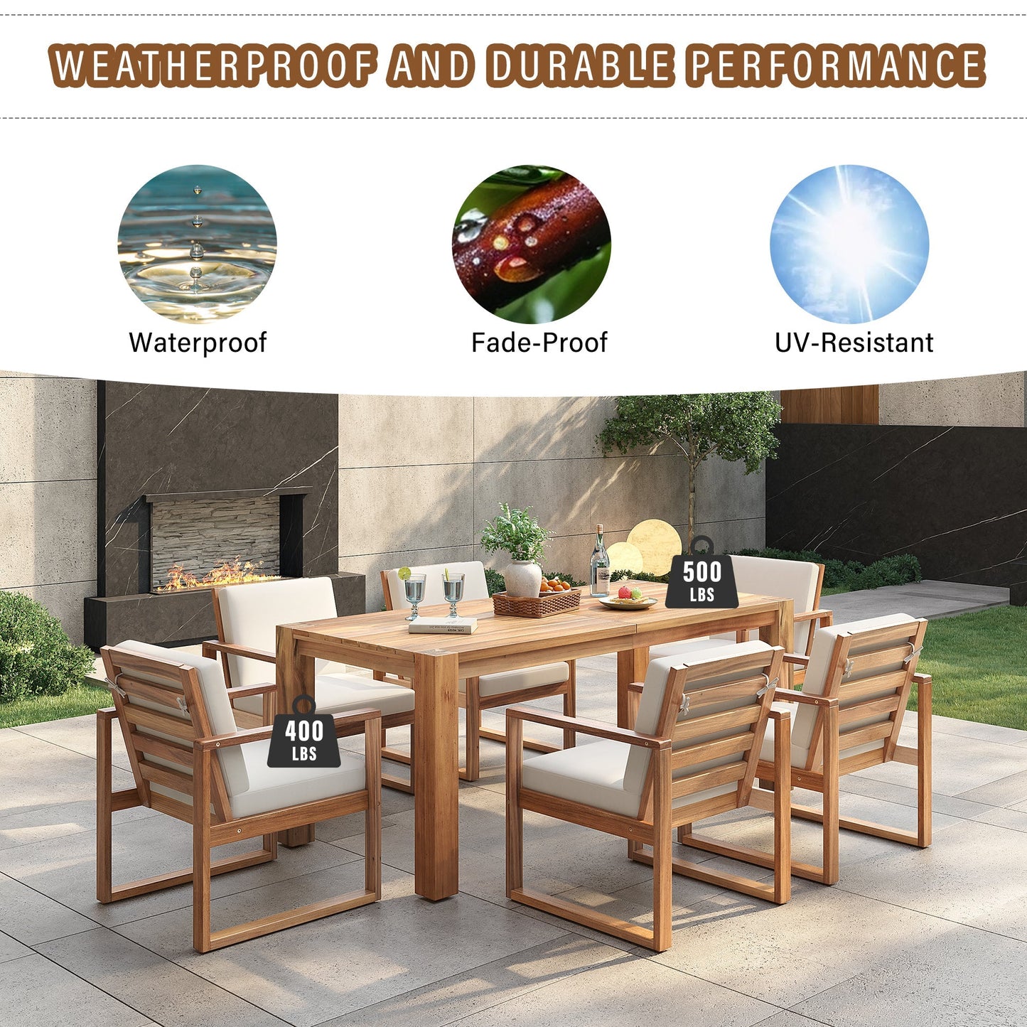 Trexm 7 Piece Acacia Patio Table and 6 Chairs Set