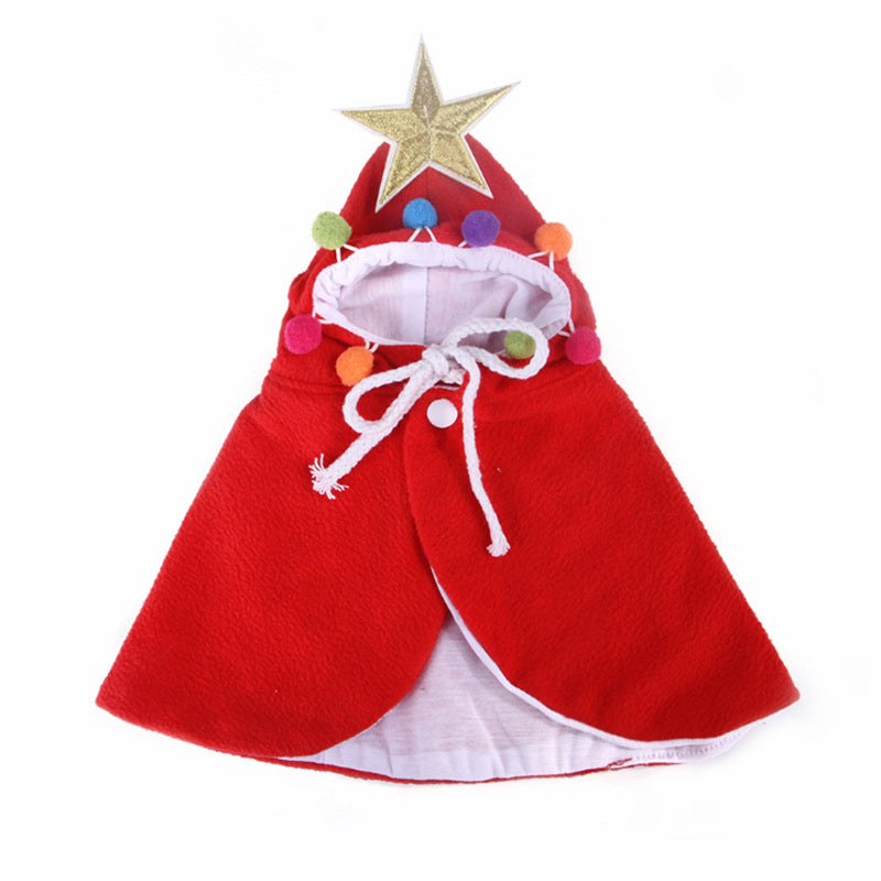 Pet Zen red Christmas cloak for dogs or cats with hood, lining, pom-poms and star accent on Tampa Home & Garden Store