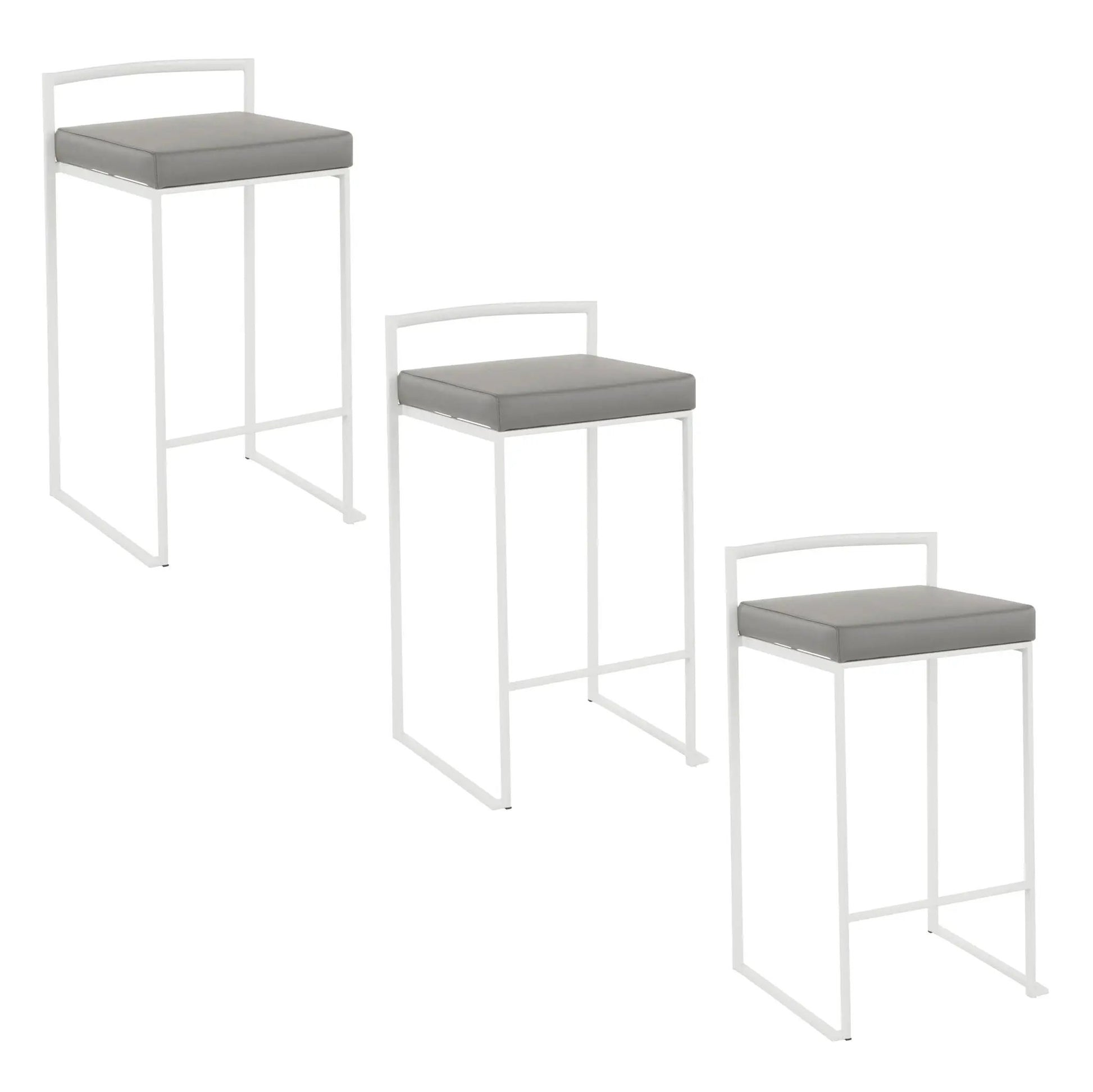 Fuji stackable counter stools white frames with gray cushions set of 3 on Tampa Home & Garden Store
