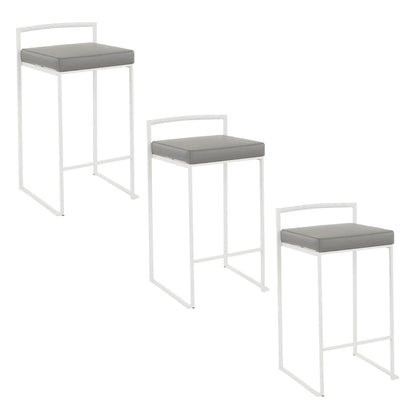 Fuji stackable counter stools white frames with gray cushions set of 3 on Tampa Home & Garden Store