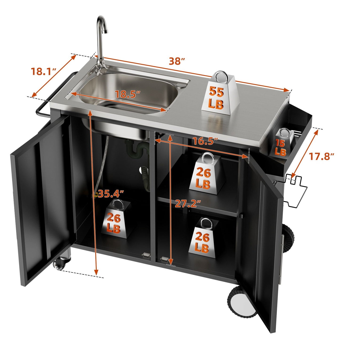 Outdoor Grill Cart With Sink and Storage Cabinet