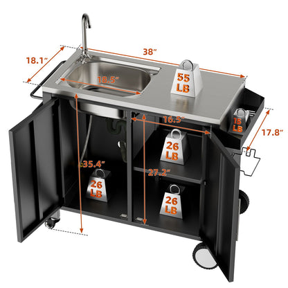 Outdoor Grill Cart With Sink and Storage Cabinet