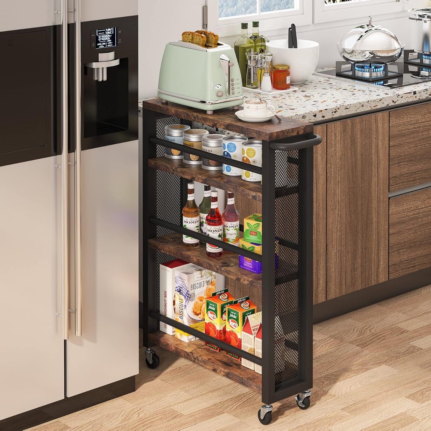 Narrow 4 Tier Rolling Kitchen Storage Cart
