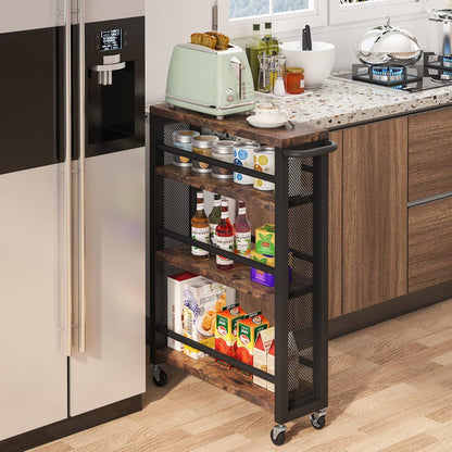 Narrow 4 Tier Rolling Kitchen Storage Cart