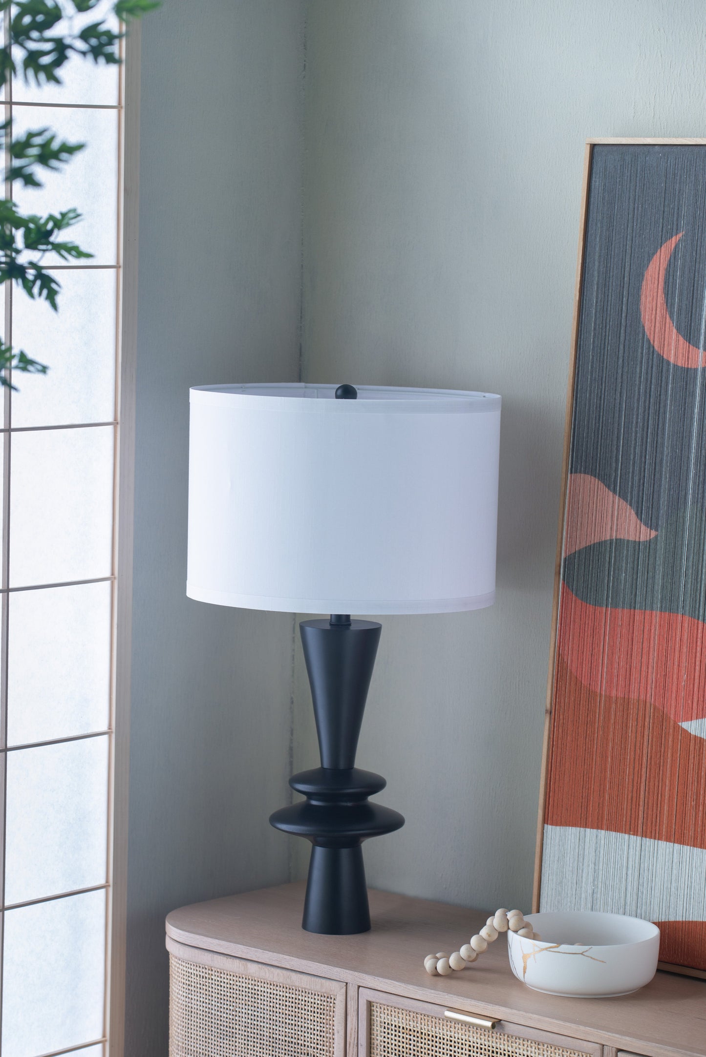 Table lamp D15x26.7in by HouseOfZazla with black tapered base and white drum shade on Tampa Home & Garden Store