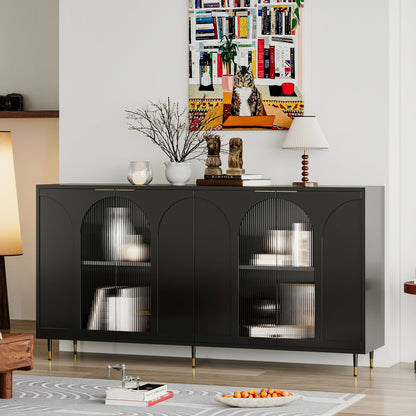 Wood Sideboard With Fluted Glass Doors and Legs
