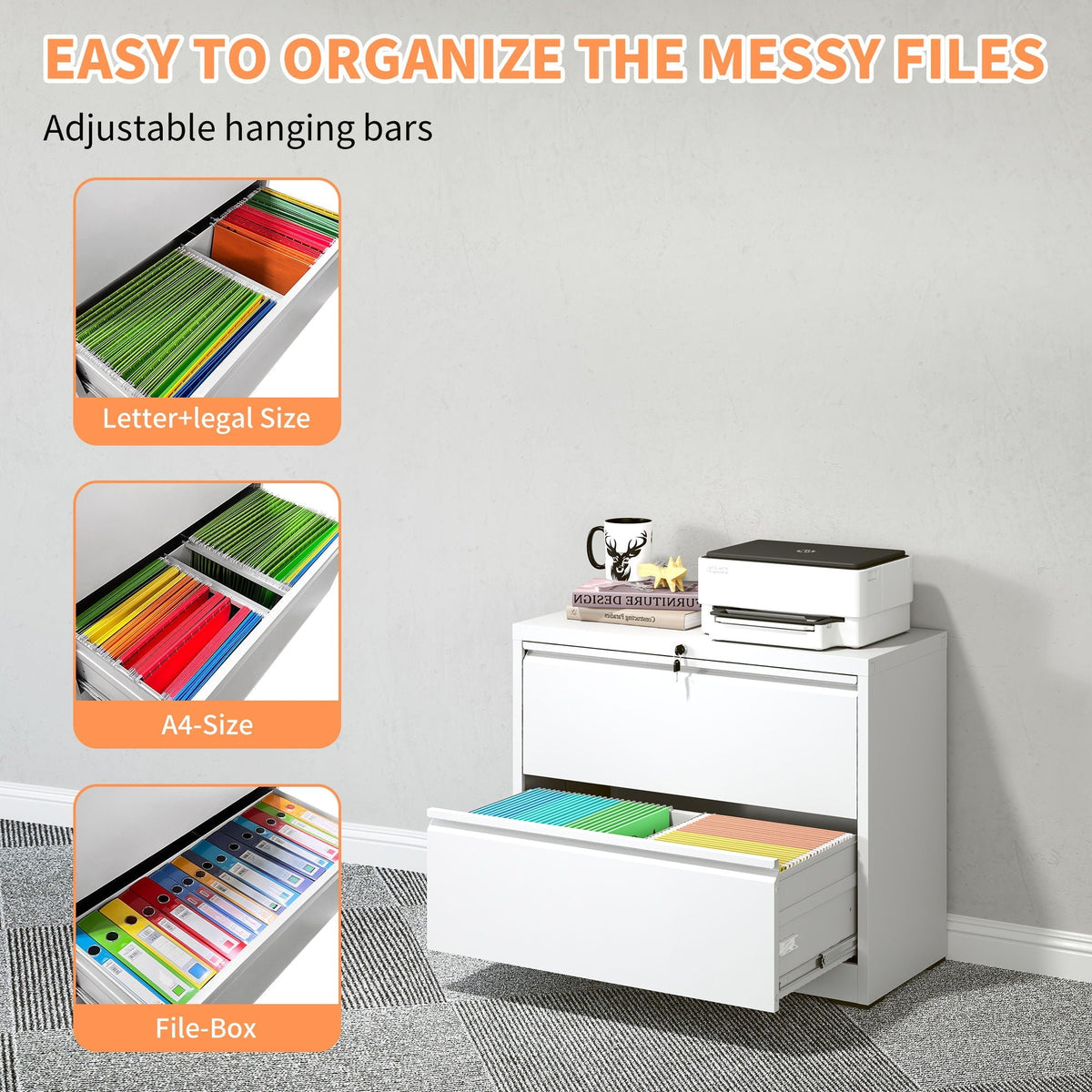White lateral filing cabinet with locking system and anti-tip interlock on Tampa Home & Garden Store