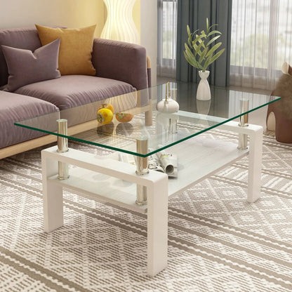 Rectangular Coffee Table With Tempered Glass Top