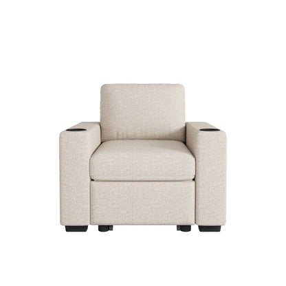 Single pull-out sleeper chair beige fabric with USB ports and cup holders HouseOfZazla on Tampa Home & Garden Store