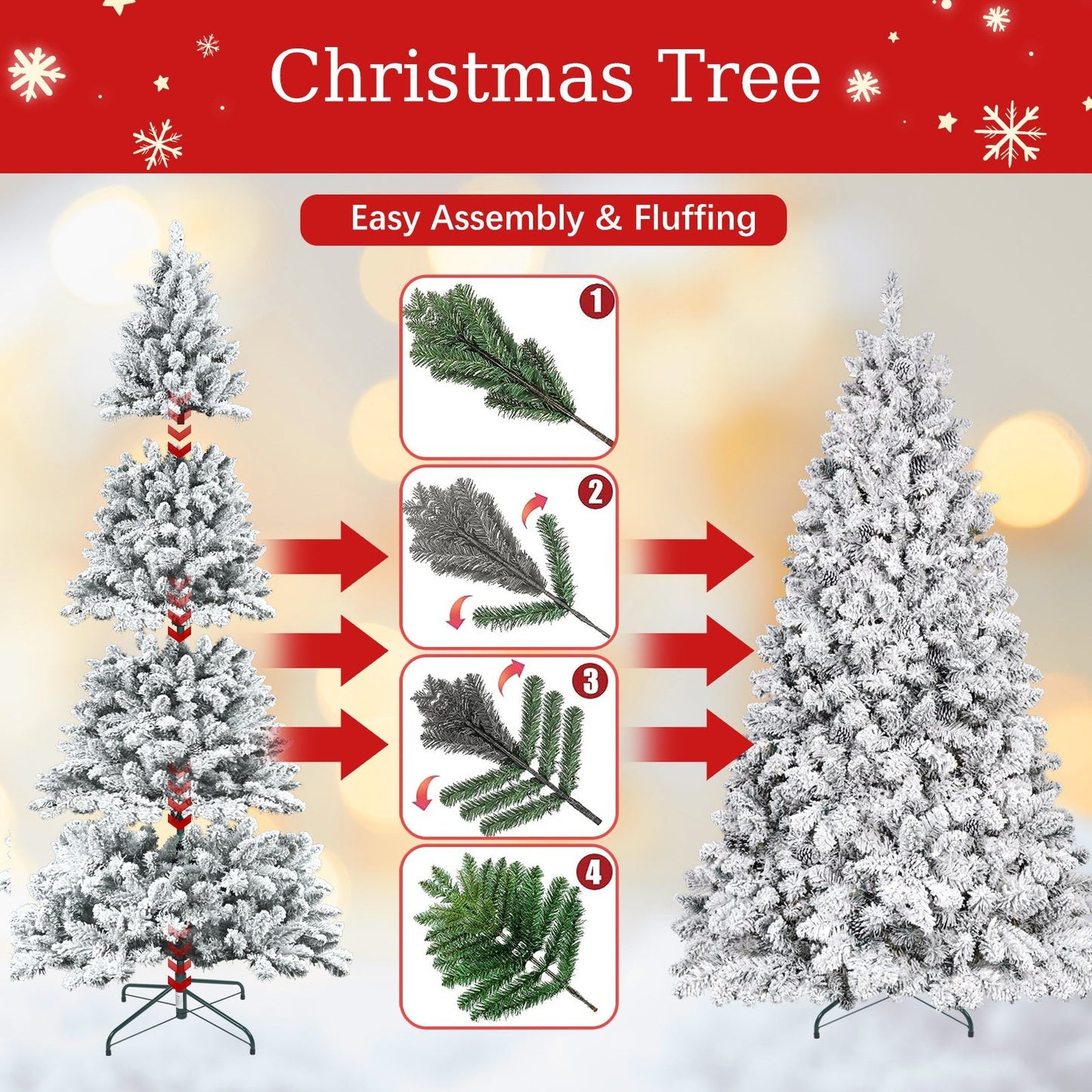 4ft flocked Christmas trees with pine cones and snowy PVC design by HouseOfZazla on Tampa Home & Garden Store