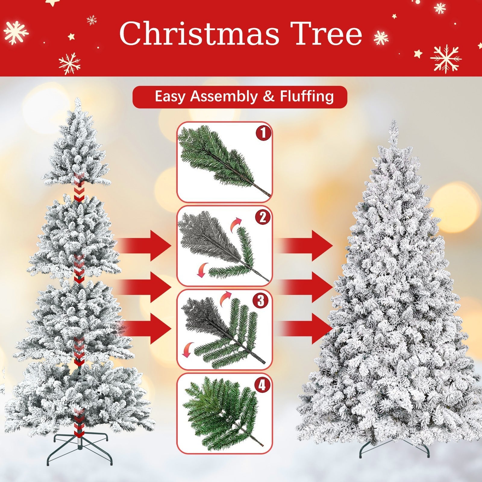 4ft flocked Christmas trees with pine cones and snowy PVC design by HouseOfZazla on Tampa Home & Garden Store