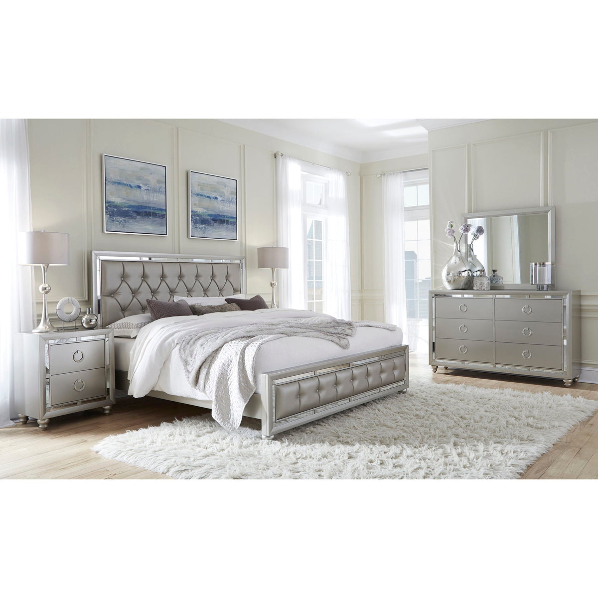 Chloe Elegant Design Bed panel bed by HouseOfZazla in silver mirrored finish on Tampa Home & Garden Store