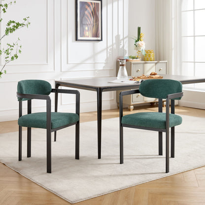 Dining Arm Chairs (Set of 2) green seats, black metal frames on Tampa Home & Garden Store