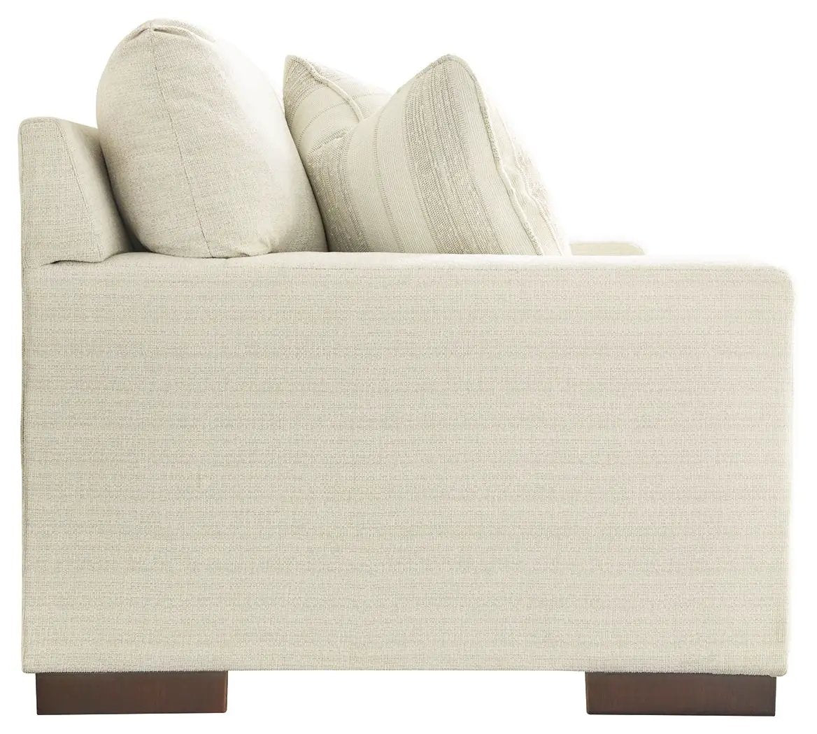 Maggie sofa beige linen fabric with square arms and wooden block legs by Unique Piece Furniture on Tampa Home & Garden Store