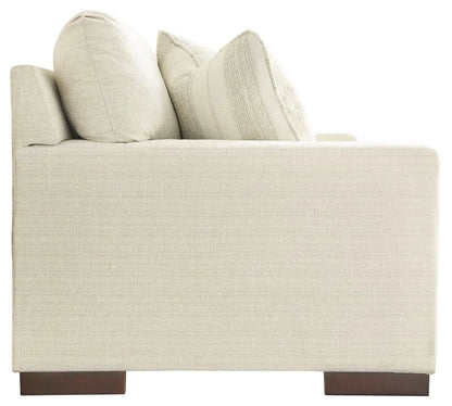 Maggie sofa beige linen fabric with square arms and wooden block legs by Unique Piece Furniture on Tampa Home & Garden Store
