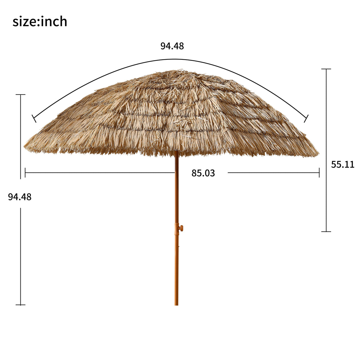 8 ft Thatched Patio Tiki Umbrella by HouseOfZazla with natural straw canopy on a brown pole on Tampa Home & Garden Store