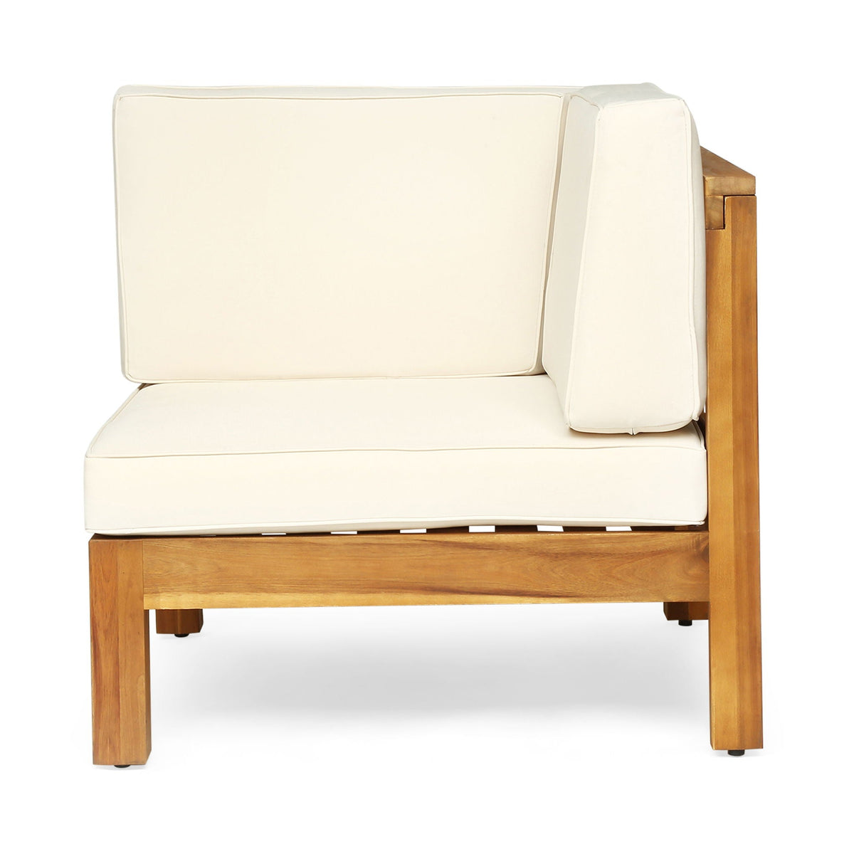 Brava X-Back 2-Seater outdoor sectional loveseat with cream cushions and wood frame on Tampa Home & Garden Store