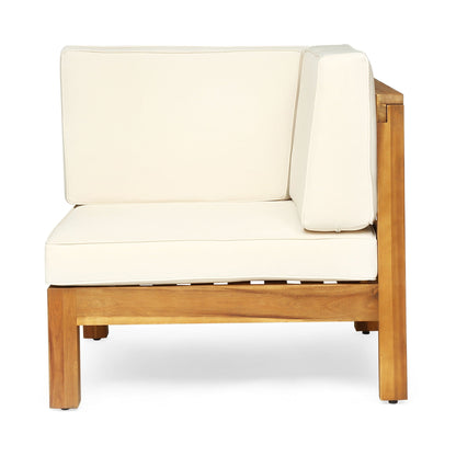 Brava X-Back 2-Seater outdoor sectional loveseat with cream cushions and wood frame on Tampa Home & Garden Store