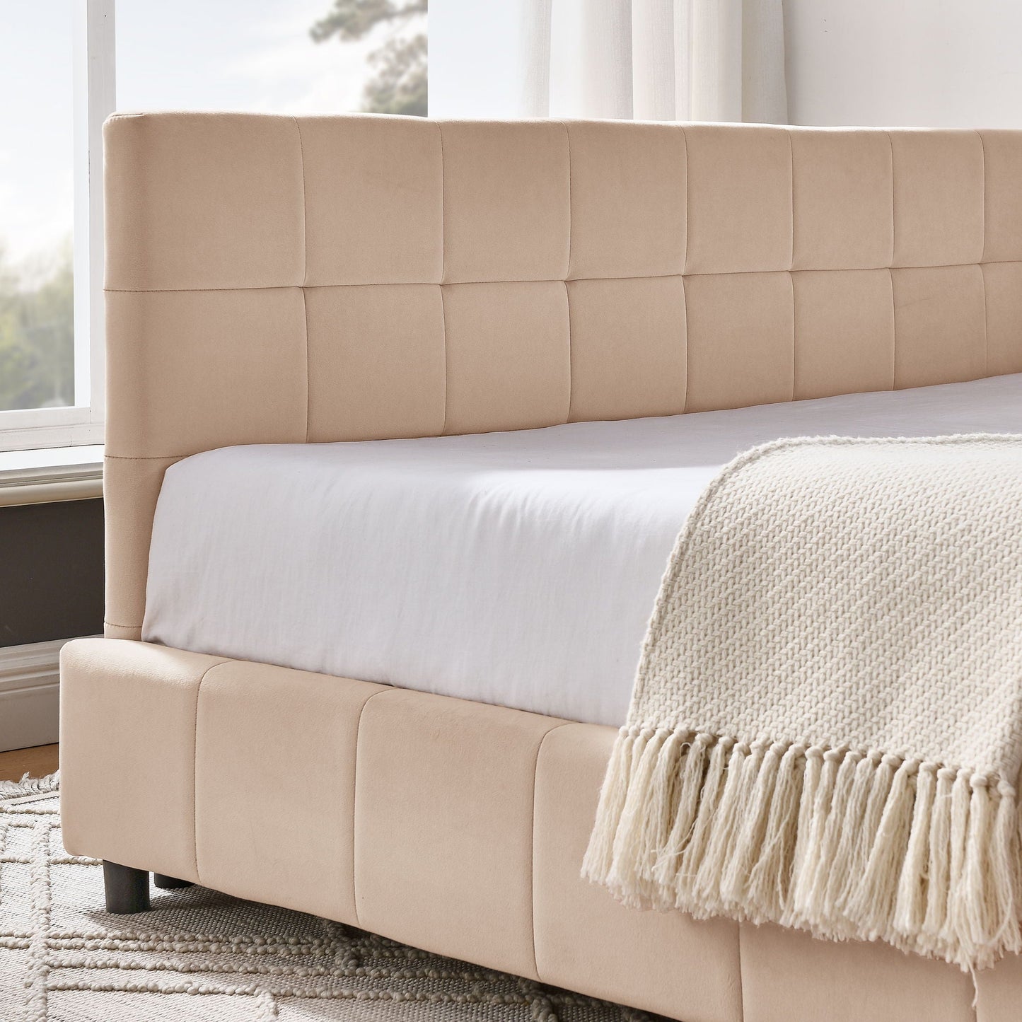 Mid Century Storage Upholstered Tufted Bed Frame