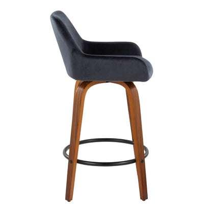 Contemporary fixed-height swivel counter stool in black with round footrest and wooden legs on Tampa Home & Garden Store