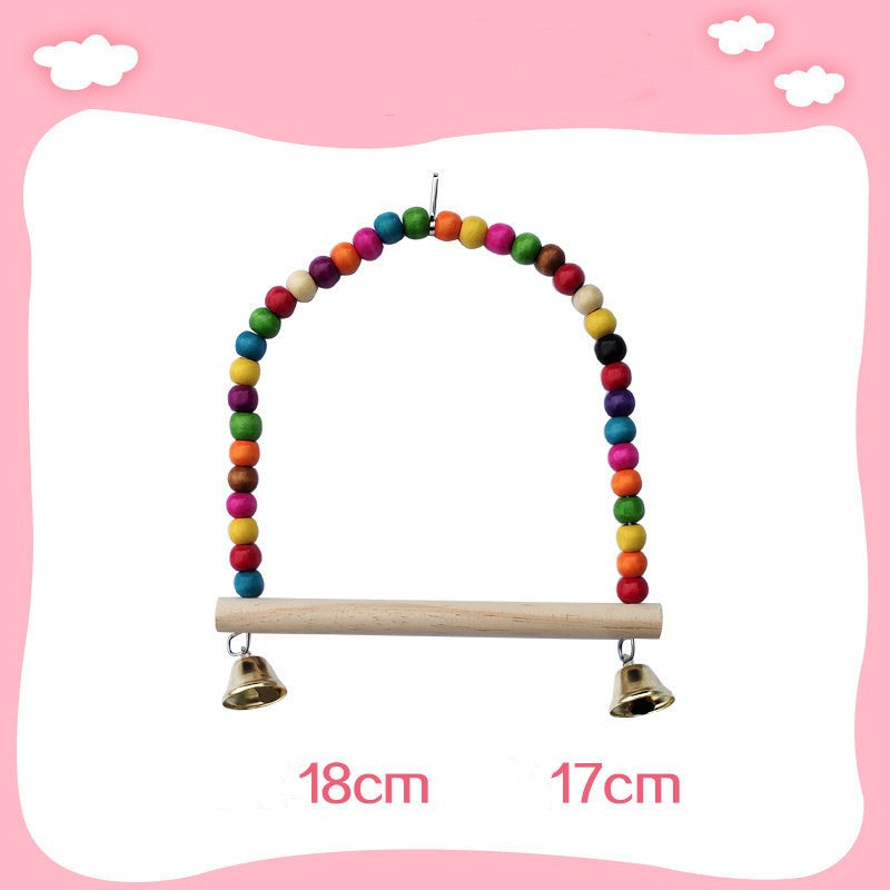 Parrot bird toy arch with colorful beads, wooden perch and twin bells, 18cm/17cm on Tampa Home & Garden Store