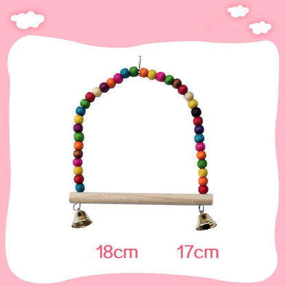 Parrot bird toy arch with colorful beads, wooden perch and twin bells, 18cm/17cm on Tampa Home & Garden Store