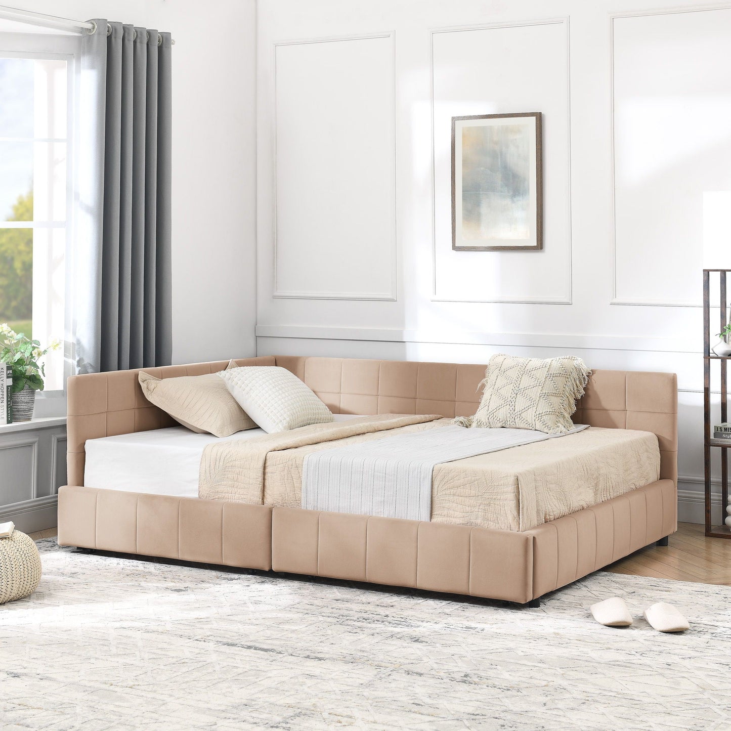 Mid Century Storage Upholstered Tufted Bed Frame