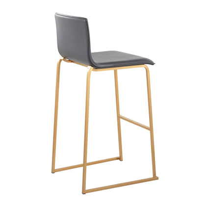 Contemporary upholstered barstool set of 2 with dark gray cushions and gold metal frames on Tampa Home & Garden Store