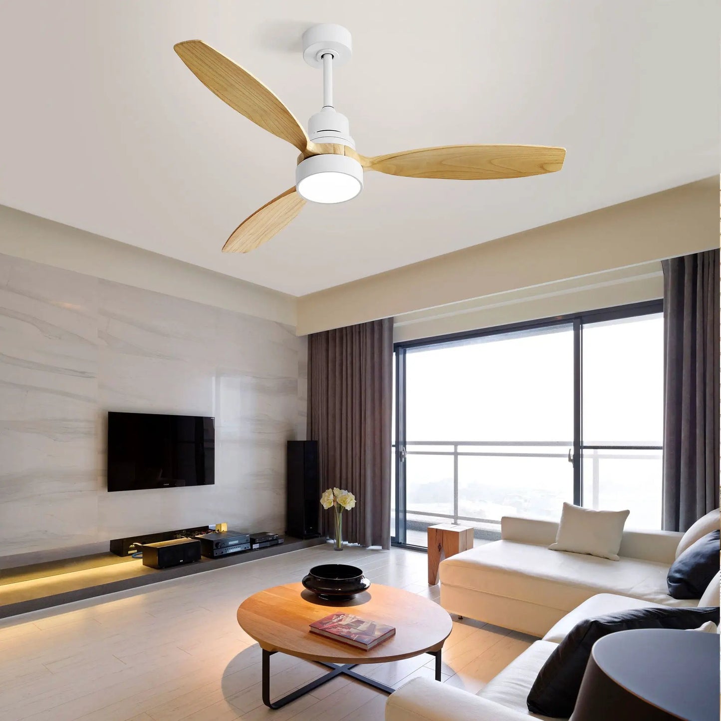 Indoor Ceiling Fan with Dimmable LED Light Remote