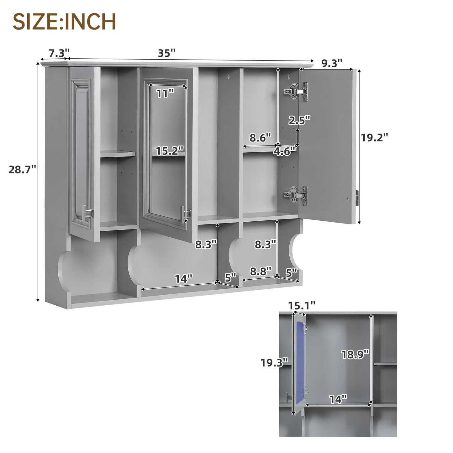 Wall mounted medicine cabinet with mirror and open shelves by Unique Piece Furniture on Tampa Home & Garden Store