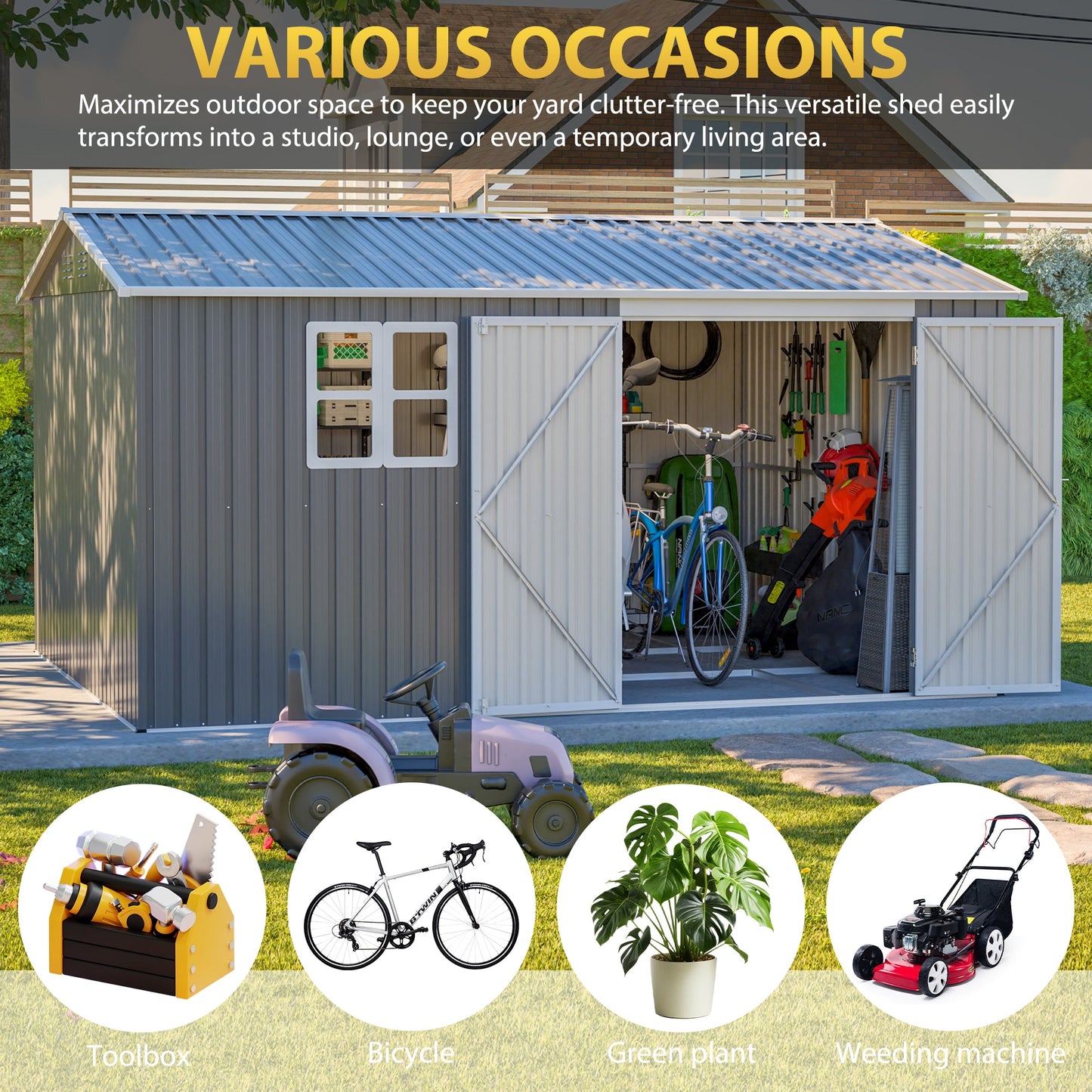 12x10 Ft Outdoor Metal Tool and Storage Shed