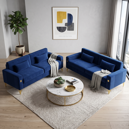 Royal Blue Velvet Sofa and the Loveseat Set