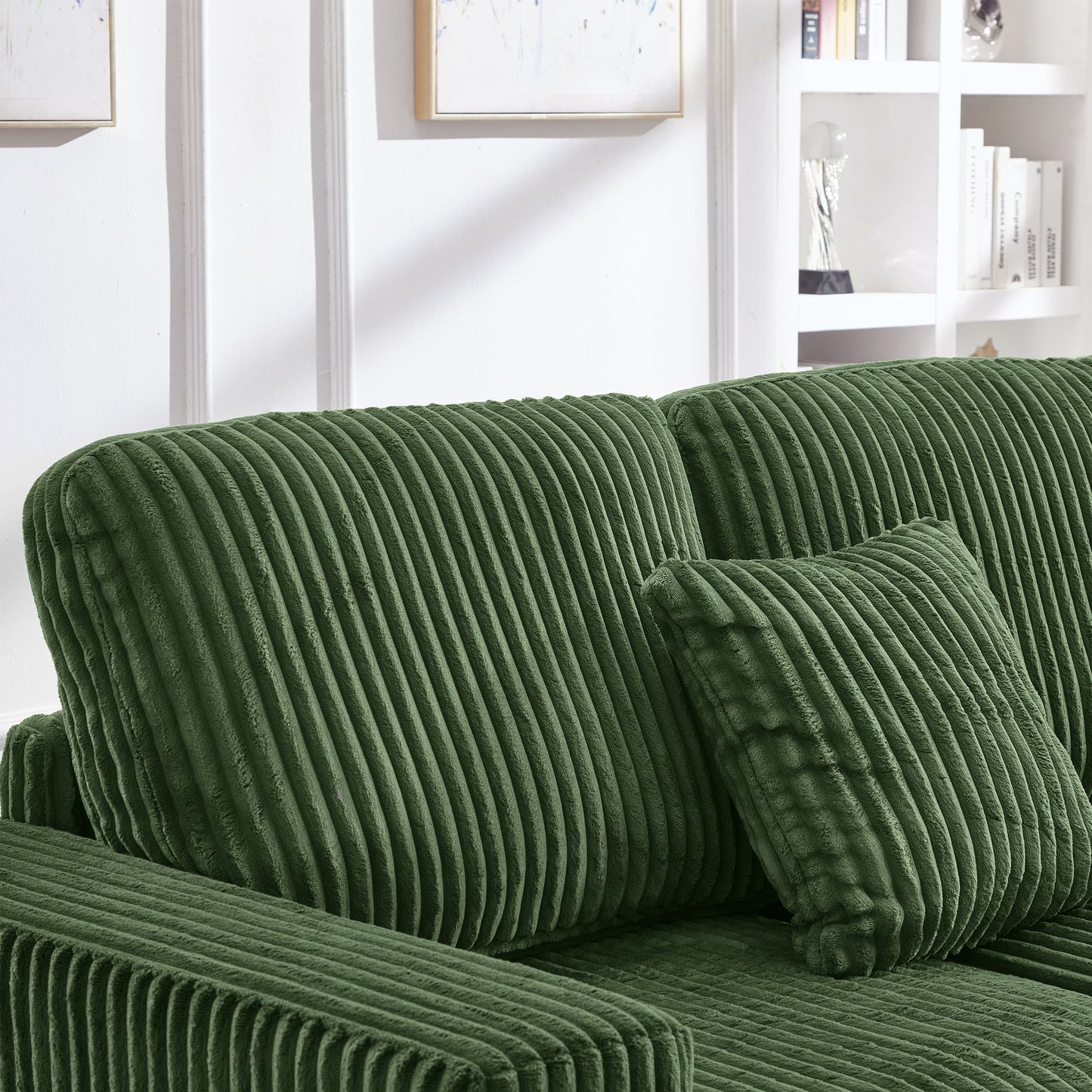 93in L-shaped sectional sofa by HouseOfZazla in green corduroy upholstery on Tampa Home & Garden Store