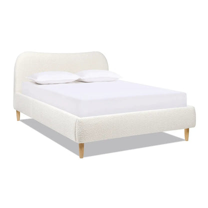Roman Curved Headboard Upholstered Platform Bed ivory boucle fabric with tapered legs on Tampa Home & Garden Store