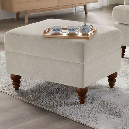 Beige gray upholstered ottoman footrest with solid wood turned legs by HouseOfZazla on Tampa Home & Garden Store