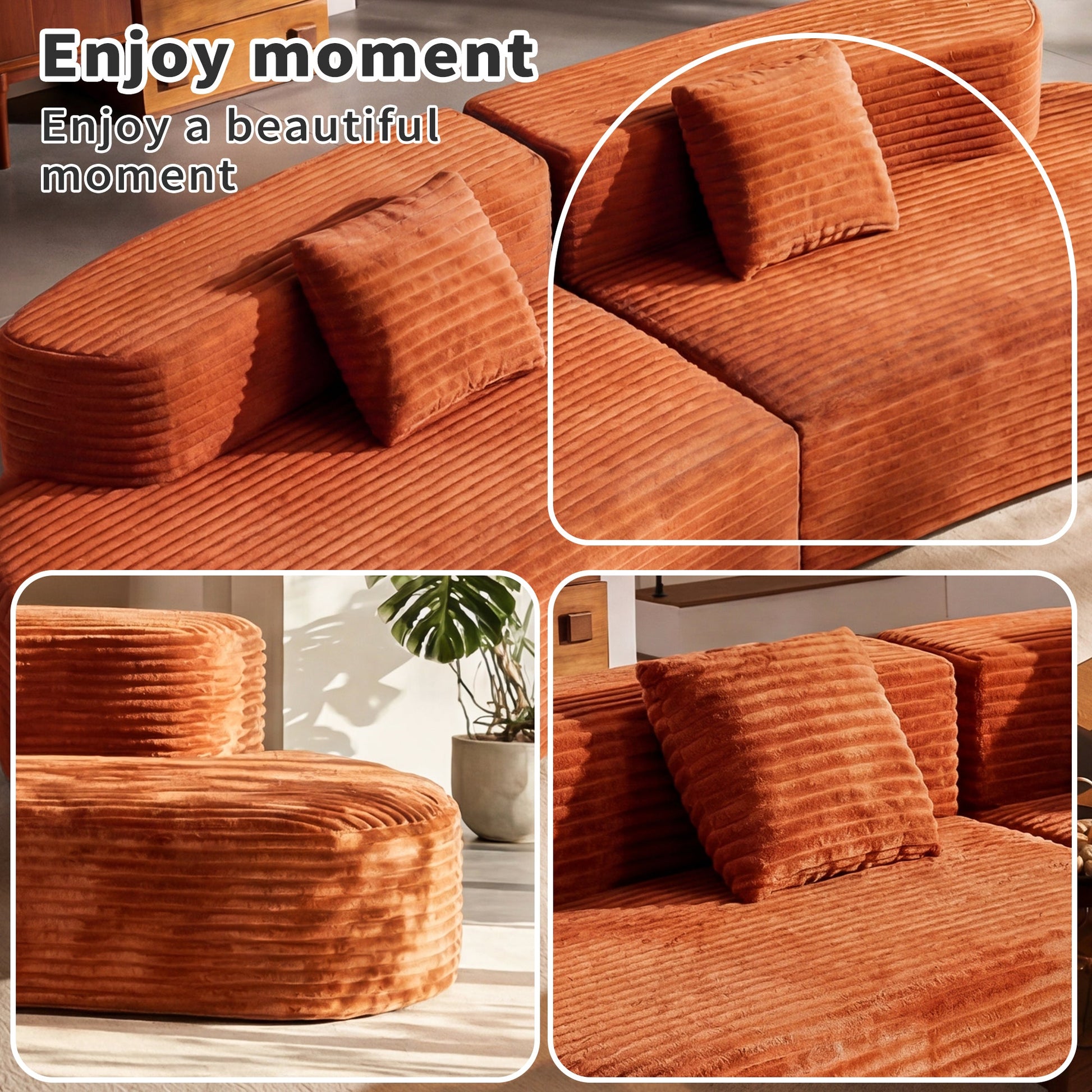108.6-Inch Curved Combination Sofa with Cloud Pattern in orange corduroy by HouseOfZazla on Tampa Home & Garden Store