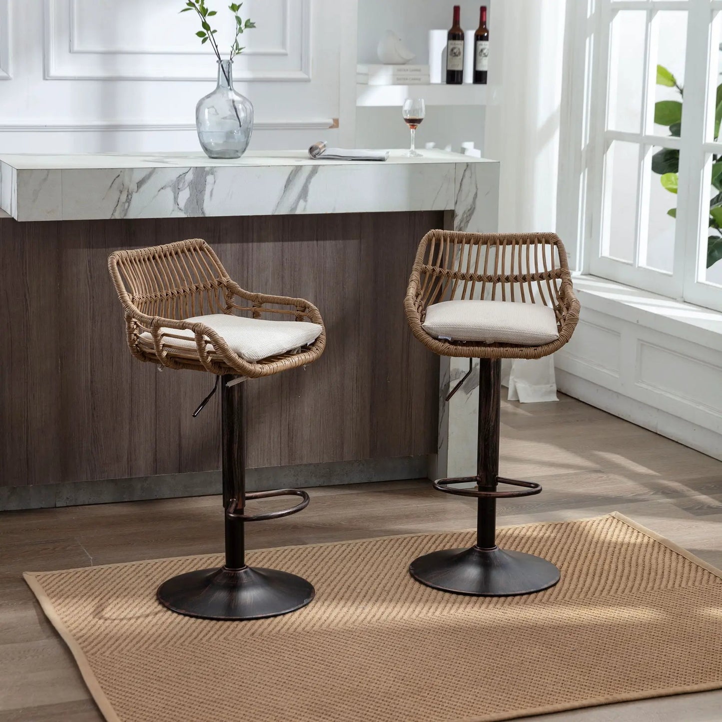 Modern Swivel Bar Stools with Footrest Set of 2