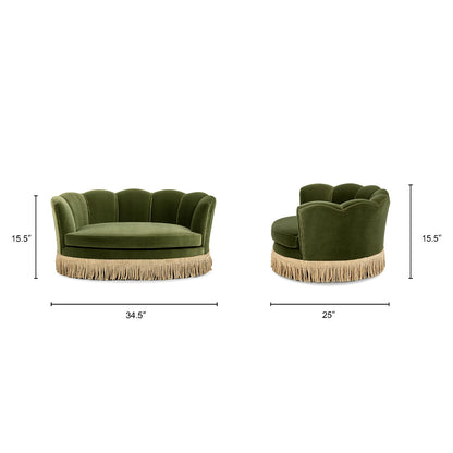 Clara 34.5in Scalloped Olive Pet Sofa Bed by HouseOfZazla, velvet with fringe trim, set of 2 on Tampa Home & Garden Store